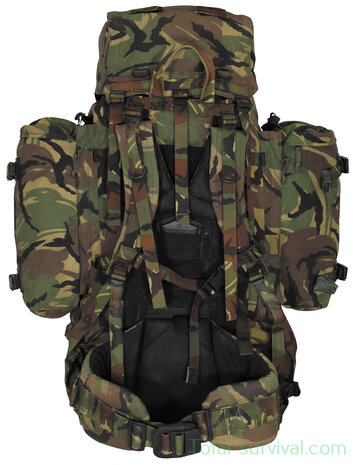 ARWY Alpine Saracen Feldrucksack 120L mit Seitentaschen und Daypack-Trägern, Woodland DPM