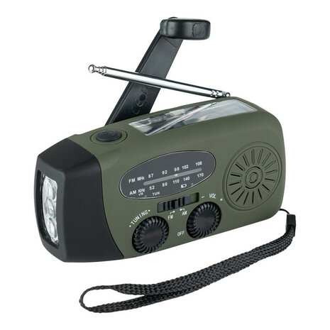 Fosco solar emergency radio AM/FM with LED lamp and battery, OD green