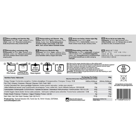 Tactical Foodpack Rice pudding and berries 90G