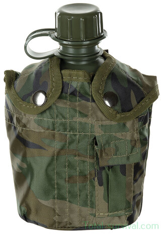 US canteen 1L with cover and alice clips, woodland camo, BPA free