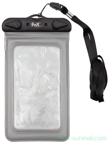 Fox outdoor Waterdichte documententas / GSM tas, zwart transparant, lanyard