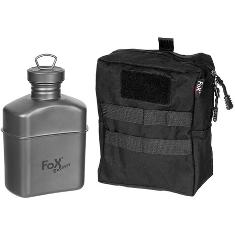 Fox outdoor titanium veldfles 1L met tas, zwart