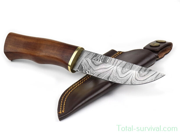 Couteau Njord Oskar Damast Bushcraft lame fixe manche palissandre