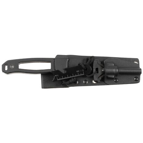 Fox outdoor Scorpion Survival mes met G-10 handvat en vuursteen, Kydex schede, zwart/grijs