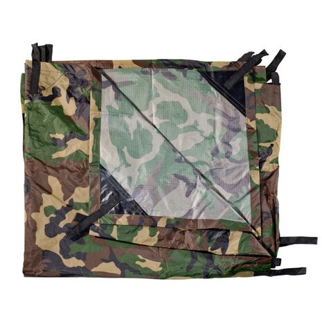 AB Tarp / Basha, 210D ripstop polyester, Woodland camo, bevestigingslussen, 220 x 250 CM