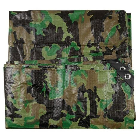 MFH Afdekzeil, PE, Woodland camo, metaalogen, 200x300CM