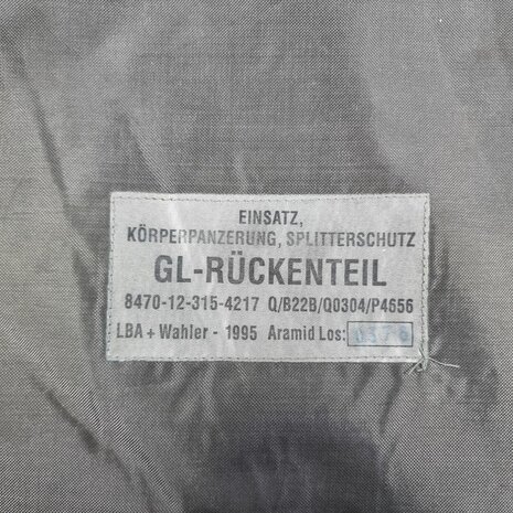 Wahler Bundeswehr ballistische body armour insert, rugdeel, legergroen