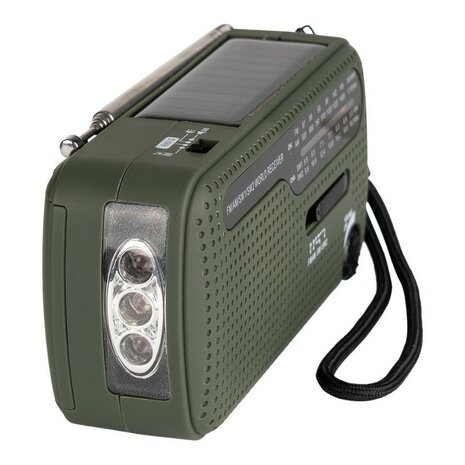 Fosco survival radio / wereldradio AM/FM/SW met LED lamp en accu, opwindbaar, legergroen