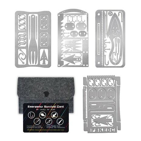 PSK EDC survival kaarten set 4-delig met tas, RVS