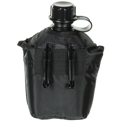 MFH US Veldfles 1L met hoes en alice clips, zwart, BPA vrij