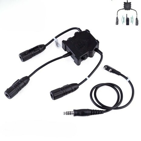WADSN R3 Kenwood / Nato jack dual TCI PTT headset adapter  2-pens aansluiting