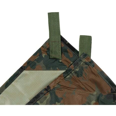 MFH Tarp / Afdekzeil, 210D Oxford polyester rip-stop, Flecktarn, bevestigingslussen, 300 x 300CM