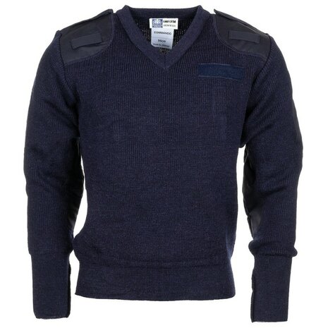 Britse militaire politie commando trui met v-hals, 100% Wol, blauw