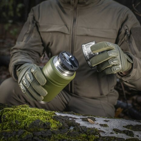 M-Tac thermosfles met lepel en beker 750 ml, RVS, legergroen
