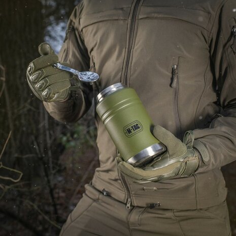 M-Tac thermosfles met lepel en beker 750 ml, RVS, legergroen