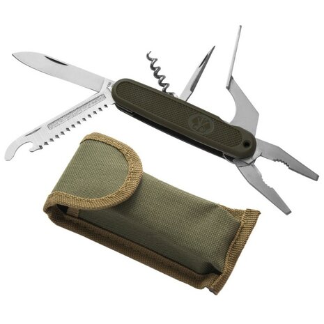 Multitool-Taschenmesser grün mit Etui, mit Zange