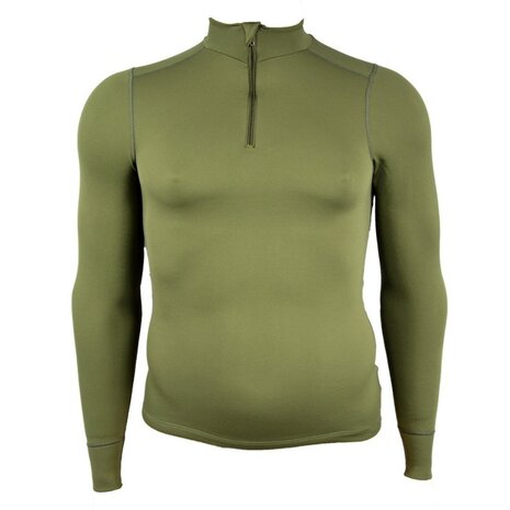 Thermolite thermische longsleeve onderhemd met col en rits, Base layer, olijfgroen