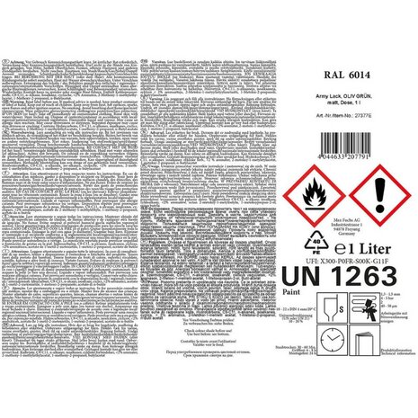 MFH blik leger vernis 1L matte kleur, RAL9021 olijfgroen