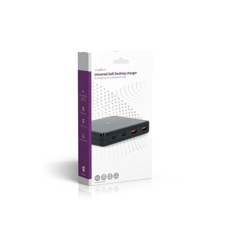 Nedis USB oplader PD3.0 65W GaN Snellaad functie, Automatische Voltage Selectie, zwart