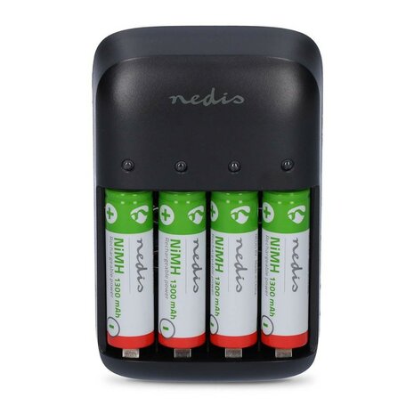 Nedis NiMH Batterijlader AA / AAA / E-Blok (9V), zwart