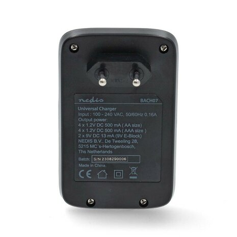 Nedis NiMH Batterijlader AA / AAA / E-Blok (9V), zwart
