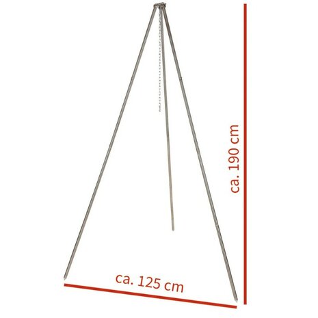Fox outdoor stainless steel tripod, heavy duty, 1.9m, with chain and hook