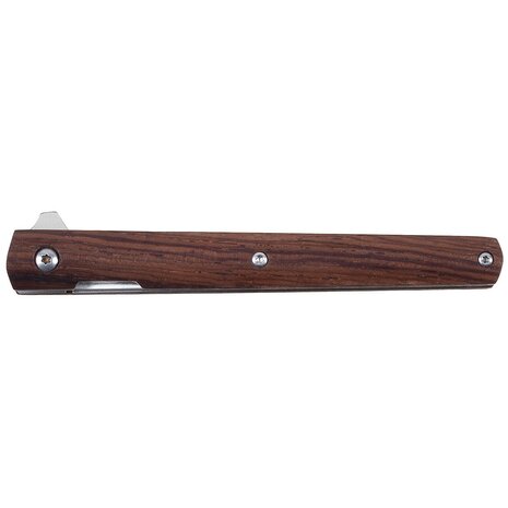 Fox outdoor bushcraft klapmes met houten handvat, 21cm, leren schede