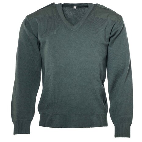 Kommandopullover der holl&auml;ndischen Milit&auml;rpolizei aus 100 % Wolle mit V-Ausschnitt, oliv gr&uuml;n