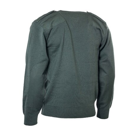 Kommandopullover der holl&auml;ndischen Milit&auml;rpolizei aus 100 % Wolle mit V-Ausschnitt, oliv gr&uuml;n