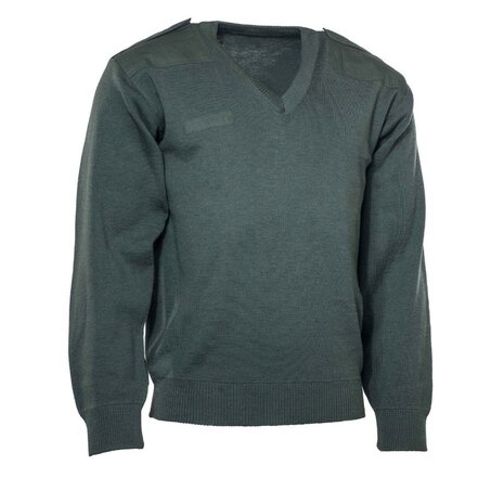 Kommandopullover der holl&auml;ndischen Milit&auml;rpolizei aus 100 % Wolle mit V-Ausschnitt, oliv gr&uuml;n