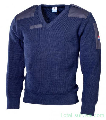 KL marechaussee commando trui Wol/Acryl met v-hals, blauw