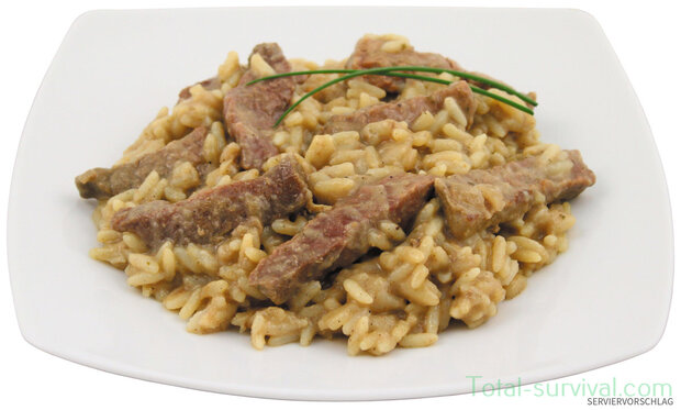 MFH Rindergeschnetzeltes mit Reis in Vollkonserve, 400 g, Notnahrung