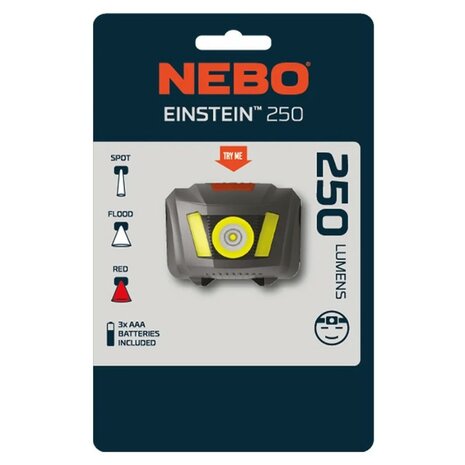Lampe frontale LED Nebo Einstein 250 IP44 2 couleurs, 3x AAA