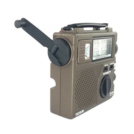 Tecsun Mehrband-Weltradio / Notfallradio AM/FM/SW mit LED-Lampe und Batterie, Kurbelmechanismus, Laub gr&uuml;n