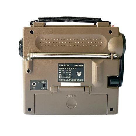 Tecsun Mehrband-Weltradio / Notfallradio AM/FM/SW mit LED-Lampe und Batterie, Kurbelmechanismus, Laub gr&uuml;n