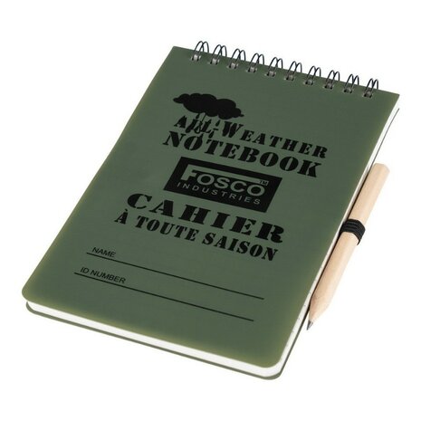 Fosco bloc-notes waterproof A6 avec crayon, vert olive