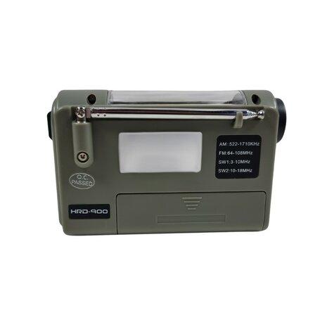 Hanrongda HRD-900 multiband world radio / emergency radio AM/FM/SW, wind-up, Foliage green