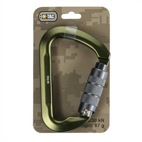 M-Tac mousqueton en aluminium de 10 cm avec verrouillage &agrave; ba&iuml;onnette 30 kN, vert olive