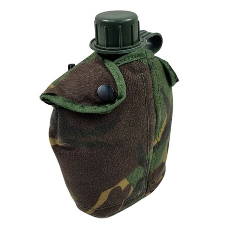 Dutch Army 1QT green water bottle with pouch, Alice clips, woodland DPM