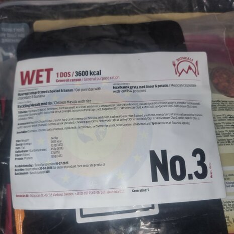 Out Meals MRE V2 Meal Ready-to-Eat 24-uur rantsoen, Menu set 3