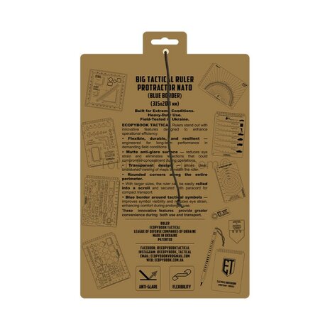Ecopybook R&egrave;gle/rapporteur tactique OTAN, grande, 315 &times; 208 mm, bordure bleue
