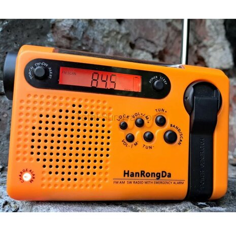 Hanrongda HRD-900 multiband world radio / emergency radio AM/FM/SW, wind-up, orange