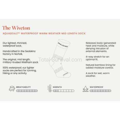 Sealskinz Wiveton Summer Duty waterdichte leger sokken mid hoog, zwart