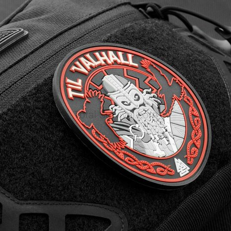 M-Tac velcro patch Til Valhall, 80 mm, rood/zwart