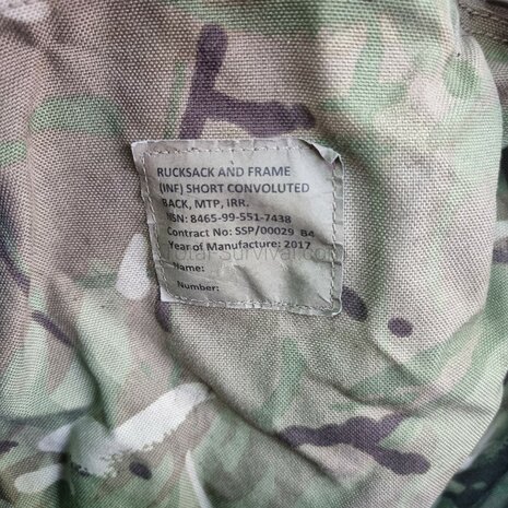 British Bergen Rucksack und Rahmen INF Short Convoluted Back, MTP IRR Multicam