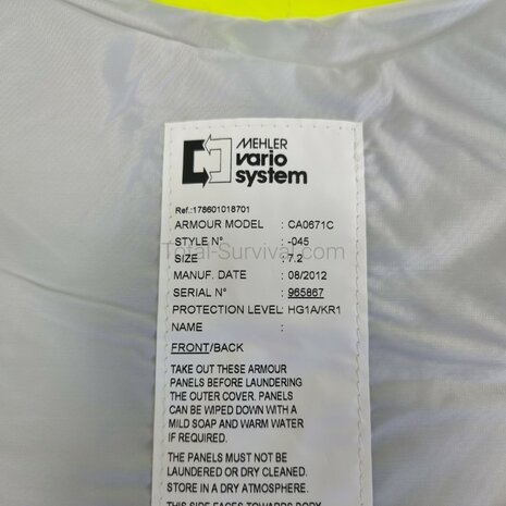 Mehler Vario System soft armor body vest ballistic class HG1A+KR1, size 7.2