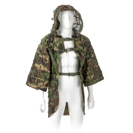 Invader Gear Ghillie Base Plain suit with hood, woodland camo