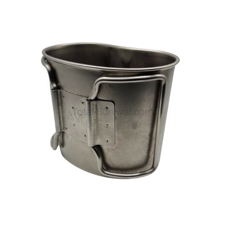 Kantinenbecher der niederl&auml;ndischen Armee, Edelstahl, klappbare Griffe