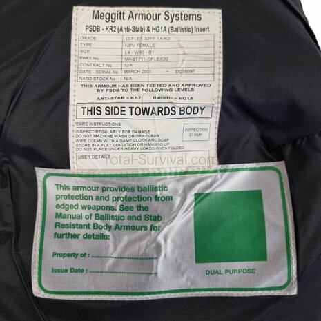 Meggitt Protective Body Armour Insert set (Voor/Achter), kevlar HG1A+KR2