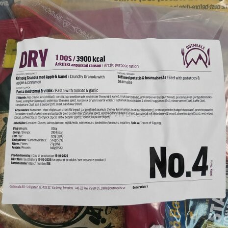 Out Meals MRE Meal Ready-to-Eat 24-hour ration freeze-dried, Menu set 4 Dry